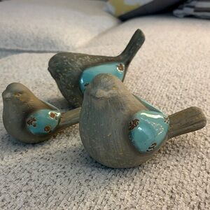 Decorative Ceramic Birds with Blue Accents